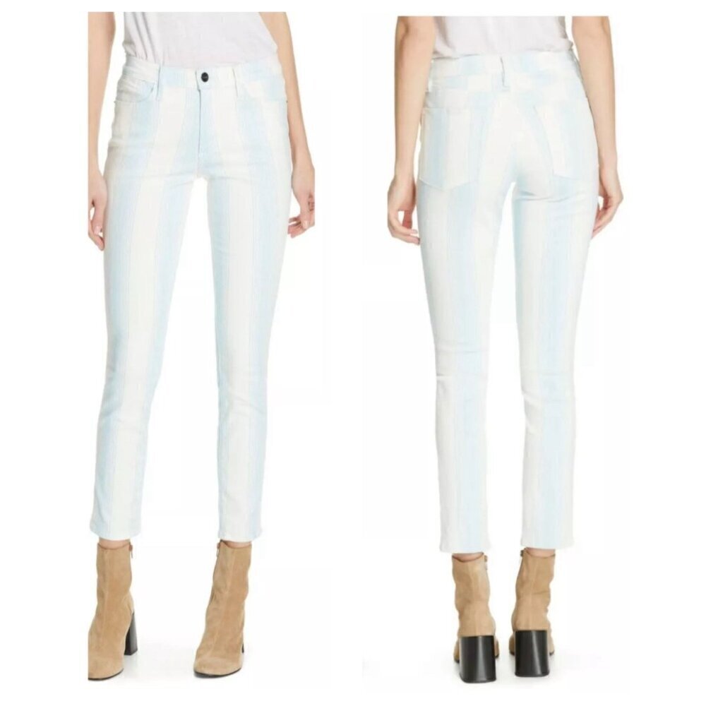 FRAME NWT $230 Le High Skinny Crop Stripe Jeans Blue White Ombré Size 27